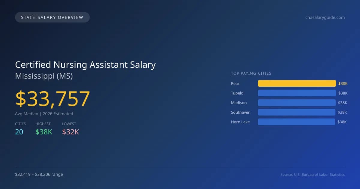 Certified Nursing Assistant Salary in Mississippi - 2025 BLS Data Infographic