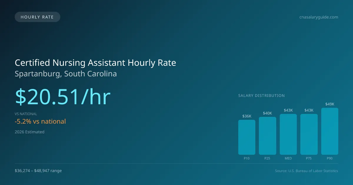 Certified Nursing Assistant Hourly Rate in Spartanburg, SC — 2026 est., based on 2025 BLS